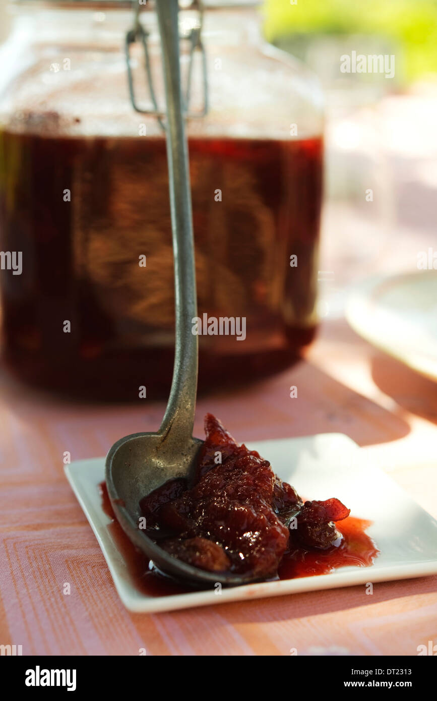 Spicy plum chutney Stock Photo Alamy