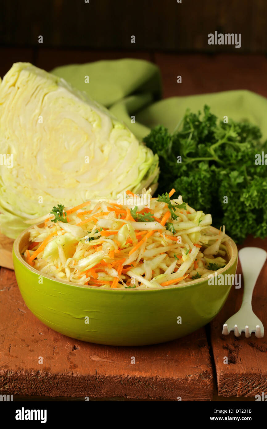 Traditional coleslaw (cabbage salad, carrot and mayonnaise Stock Photo