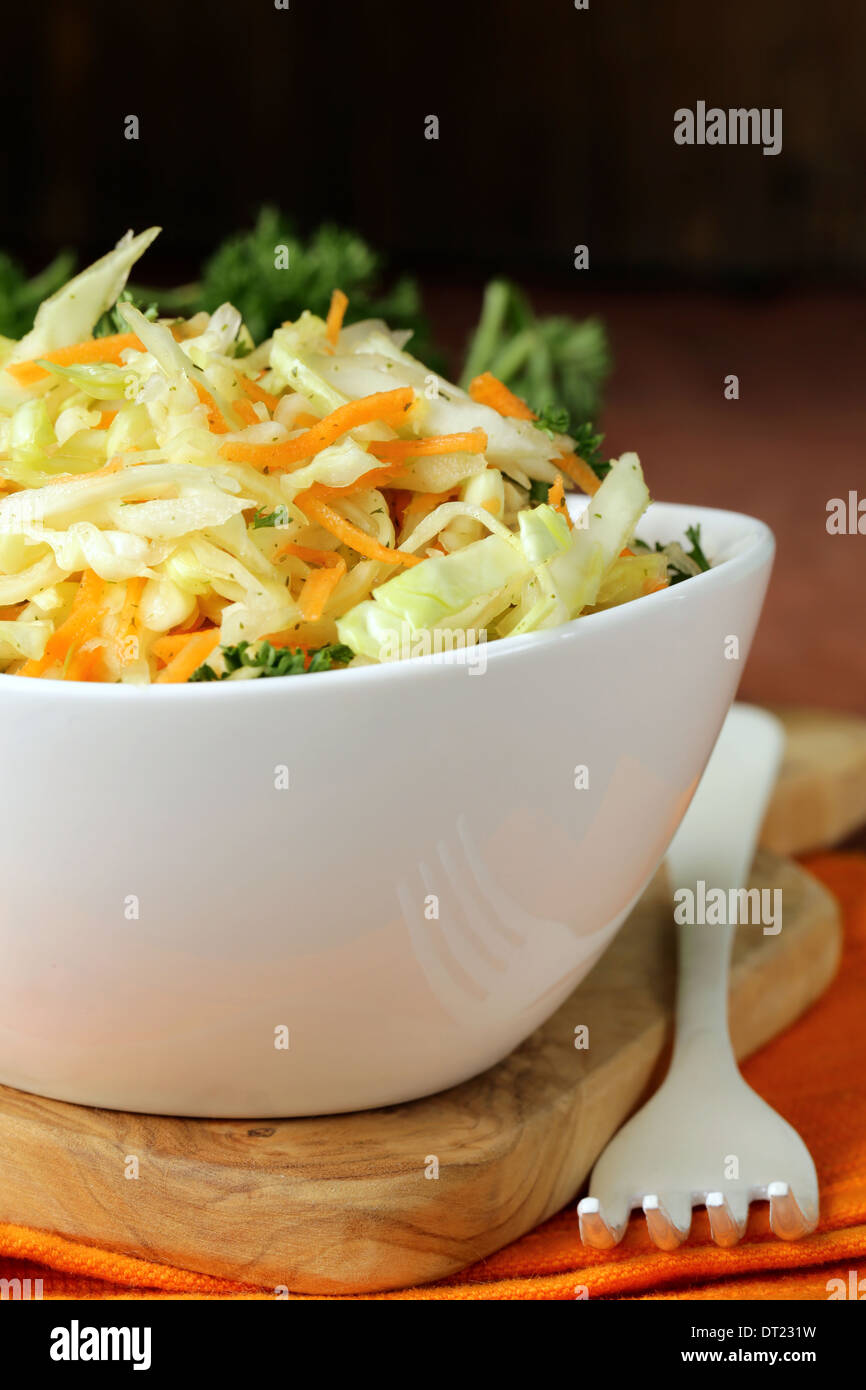Traditional coleslaw (cabbage salad, carrot and mayonnaise) Stock Photo