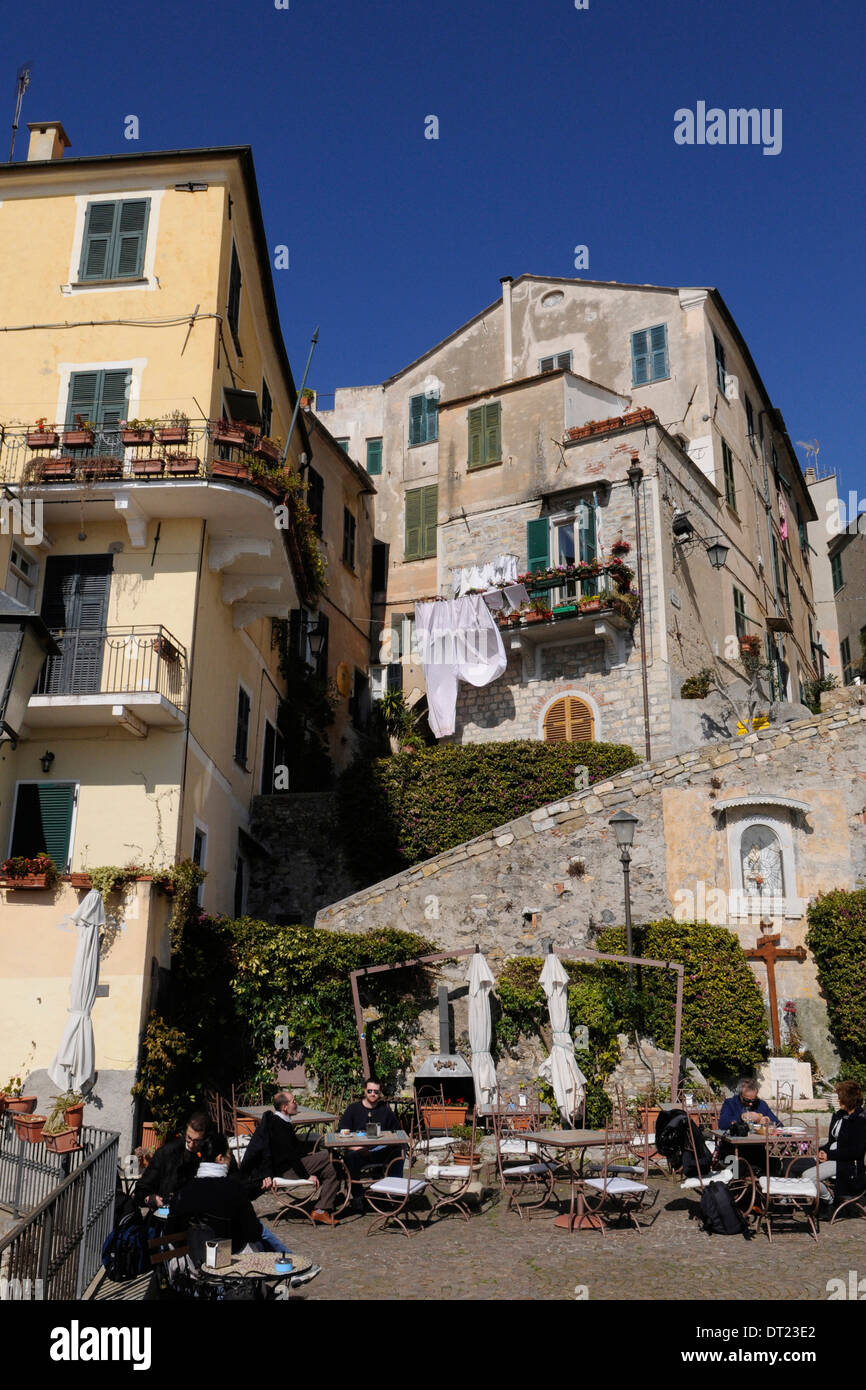 a view on piazza dei Corallini square in Cervo village the old town of wester ligurian Stock Photo