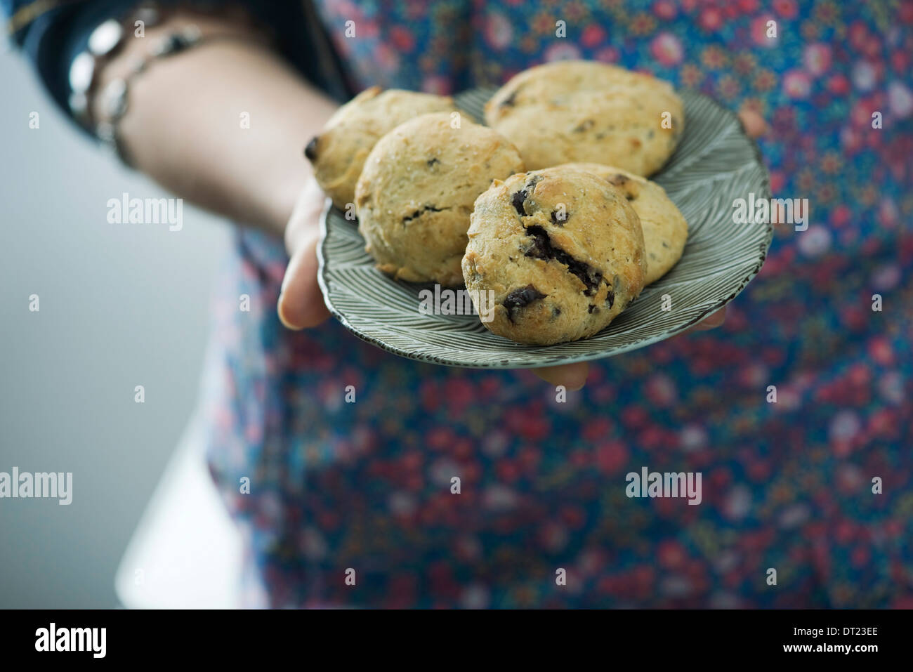 Chocolate chip cookies and fleur de sel Stock Photo Alamy