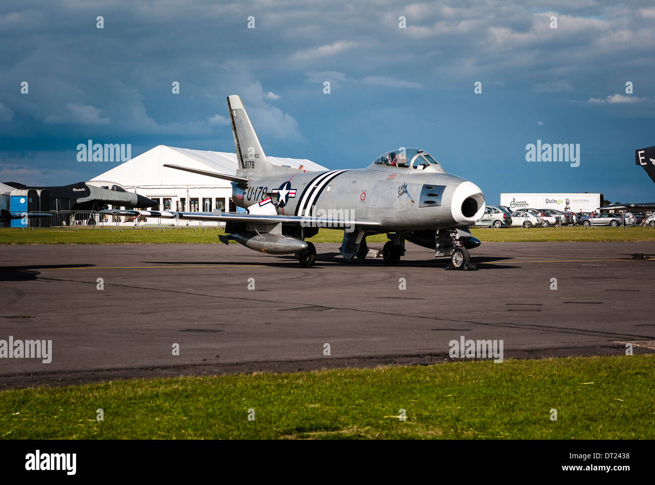 Restored ex-USAF Sabre jet fighter on public display at an Air Show in UK Stock Photo