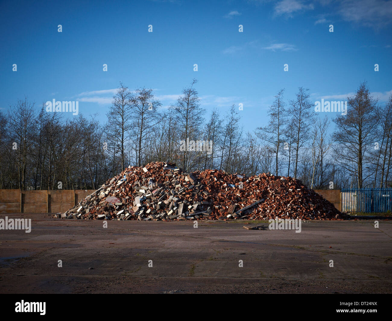 Pile of rubble after demolition of former Foden truckmaker site in Elworth Sandbach Cheshire UK Stock Photo