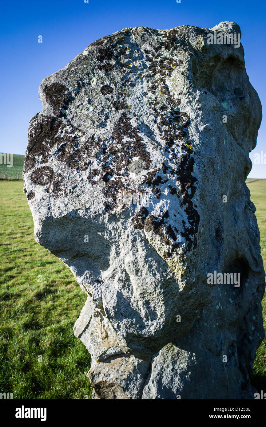 Ancient stone at Avebury giving impression of a yawning head Stock Photo