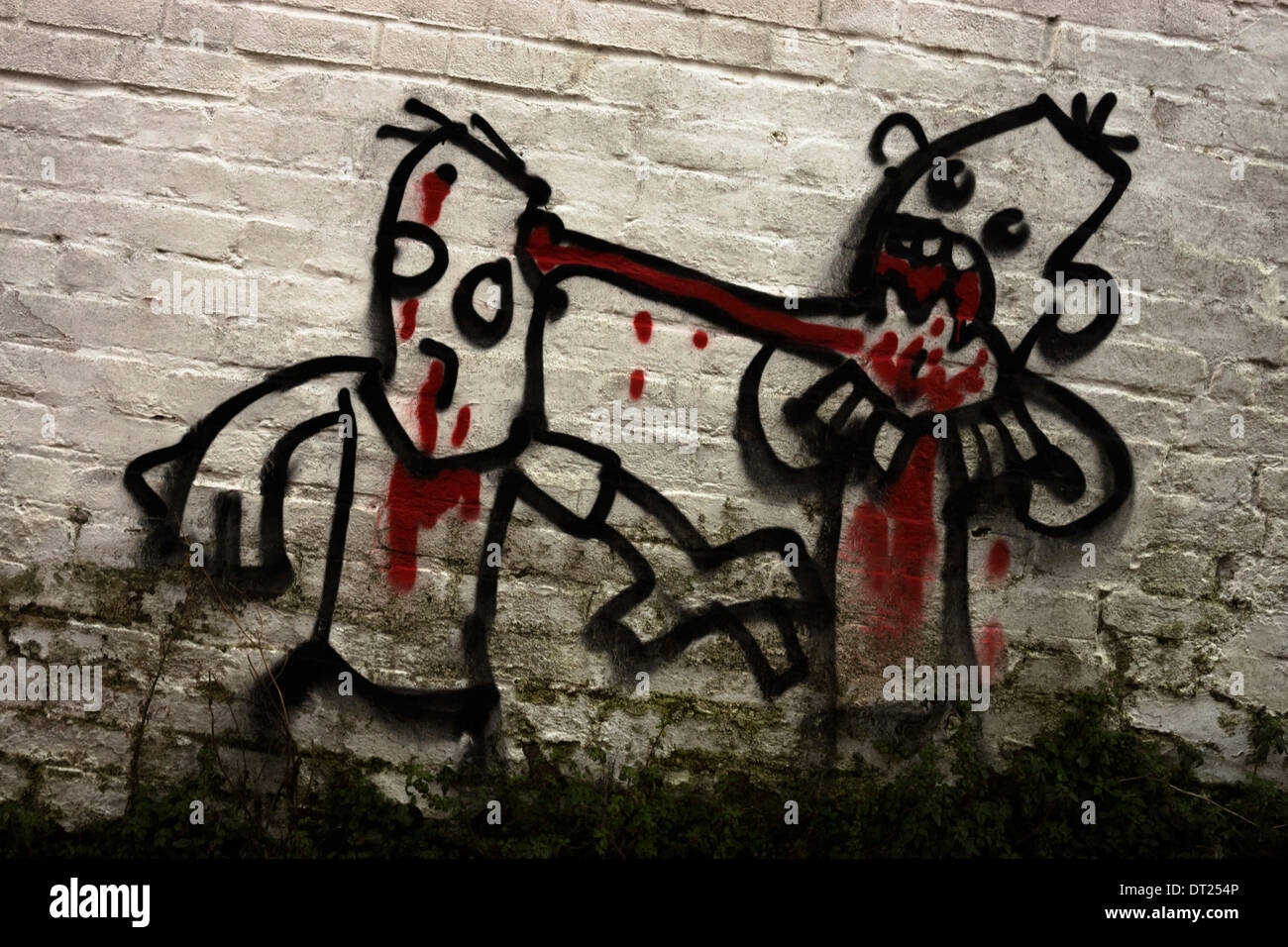 wall graffiti dead death zombies eating brain Stock Photo
