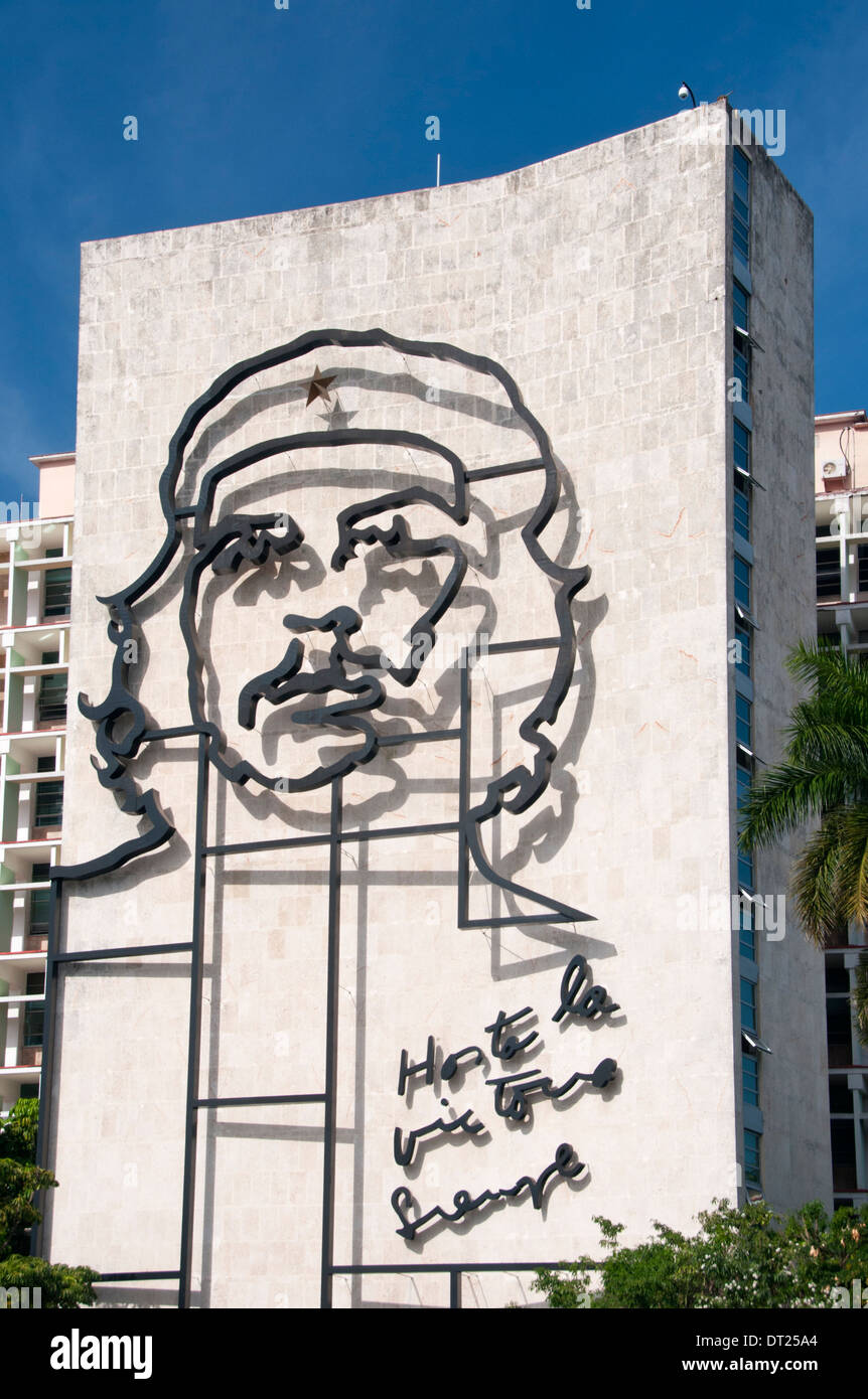 Che Guevara Artwork on Ministerio del Interior Building, Plaza de la Revolution, Havana, Cuba, Caribbean Stock Photo