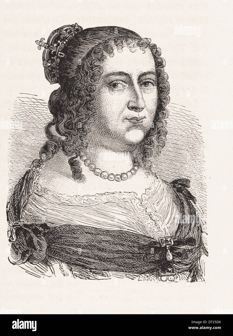 Portrait of Ann of Austria - French engraving XIX th century Stock Photo