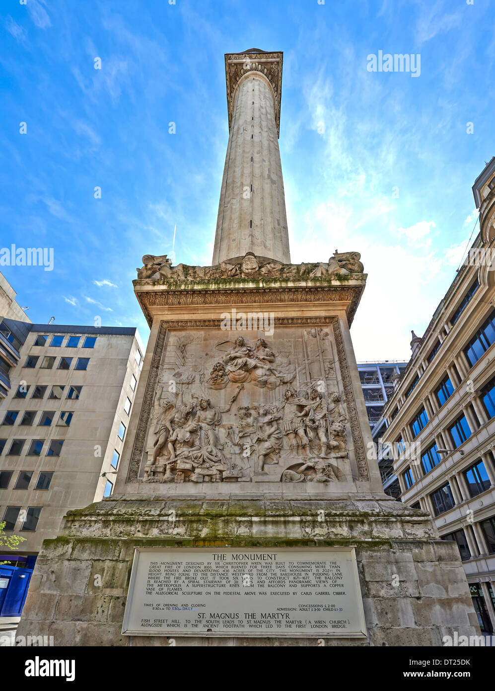 The Monument to the Great Fire of London, more commonly known simply as the Monument Stock Photo