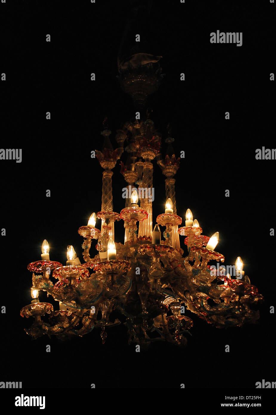 elegant crystal chandelier on black background Stock Photo Alamy