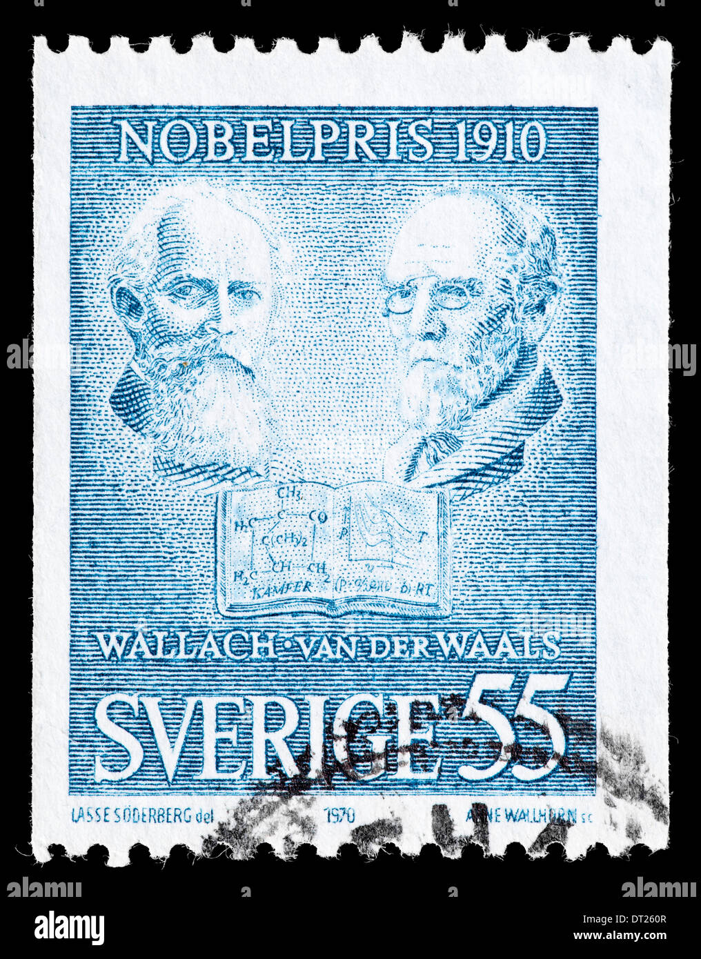 Postage stamp: Sweden, 1970, Wallach/ van der Waals, Nobel prize 1910 Stock Photo
