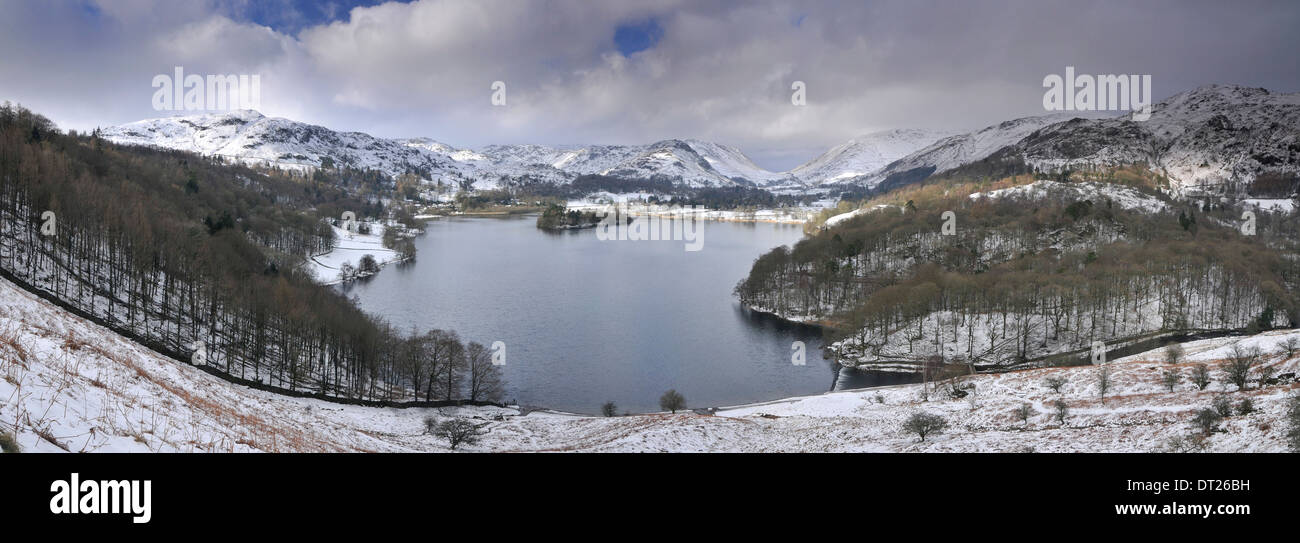 Panoramic Image of Grasmere in Winter, Lake District National Park, Cumbria, England, UK Stock Photo