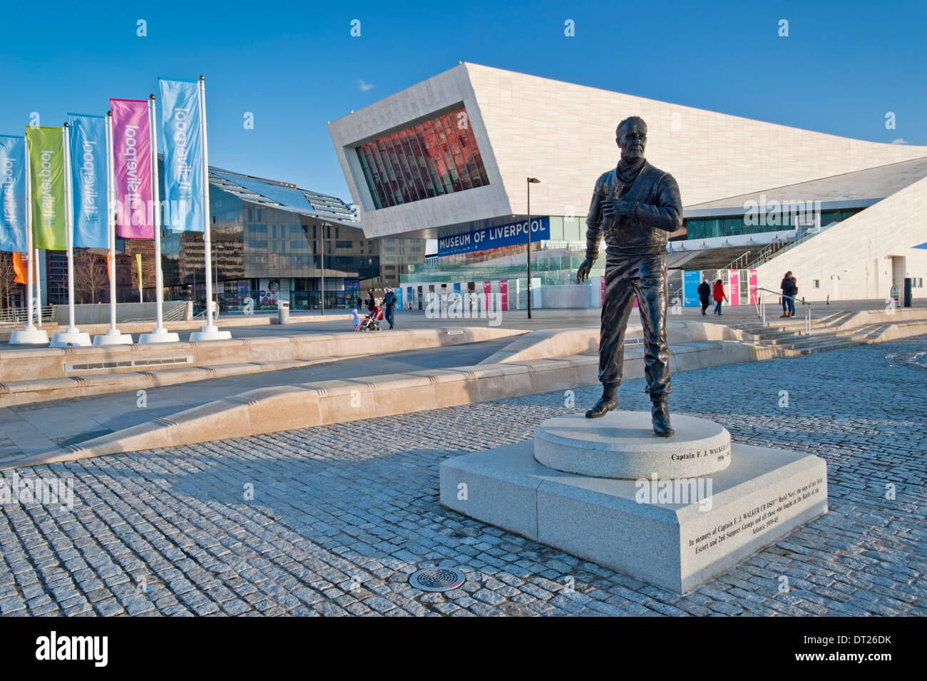 Captain F J Walker Statue & The Museum of Liverpool, The Pier Head, Liverpool, Merseyside, England, UK Stock Photo