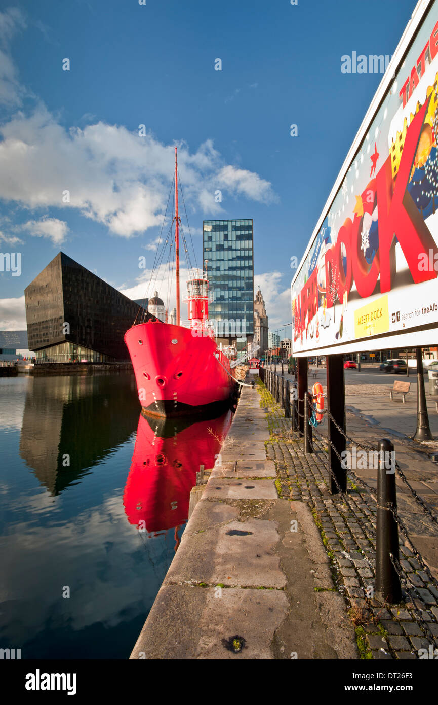 The Planet Bar Lightship & Waterfront Buildings, Canning Dock, Albert Dock Area, Liverpool, Merseyside, England, UK Stock Photo