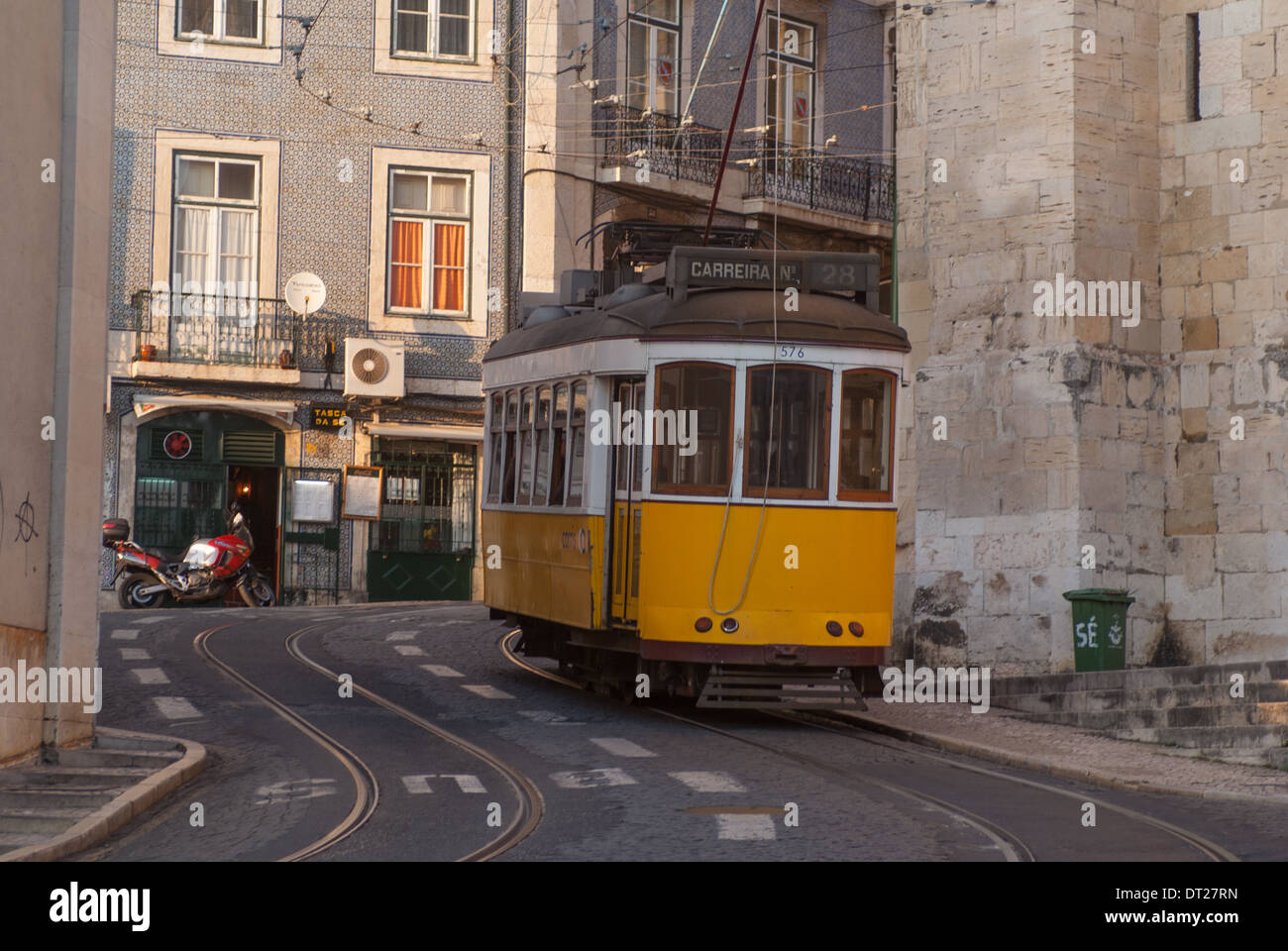 Yellow tram in Lisbon  Portugal Stock Photo