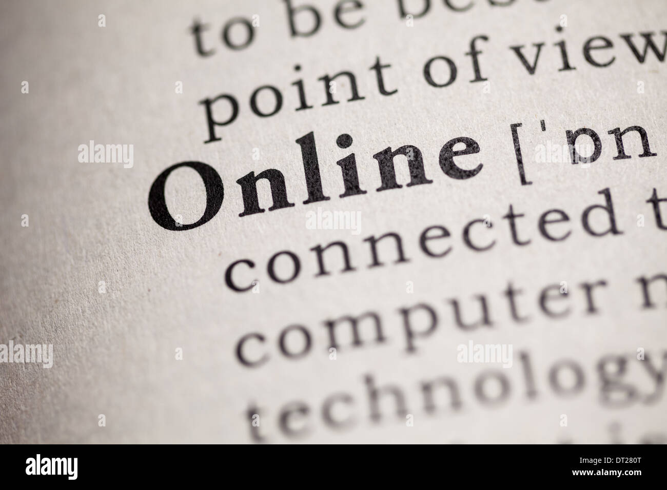 Fake Dictionary, definition of the word online. Stock Photo