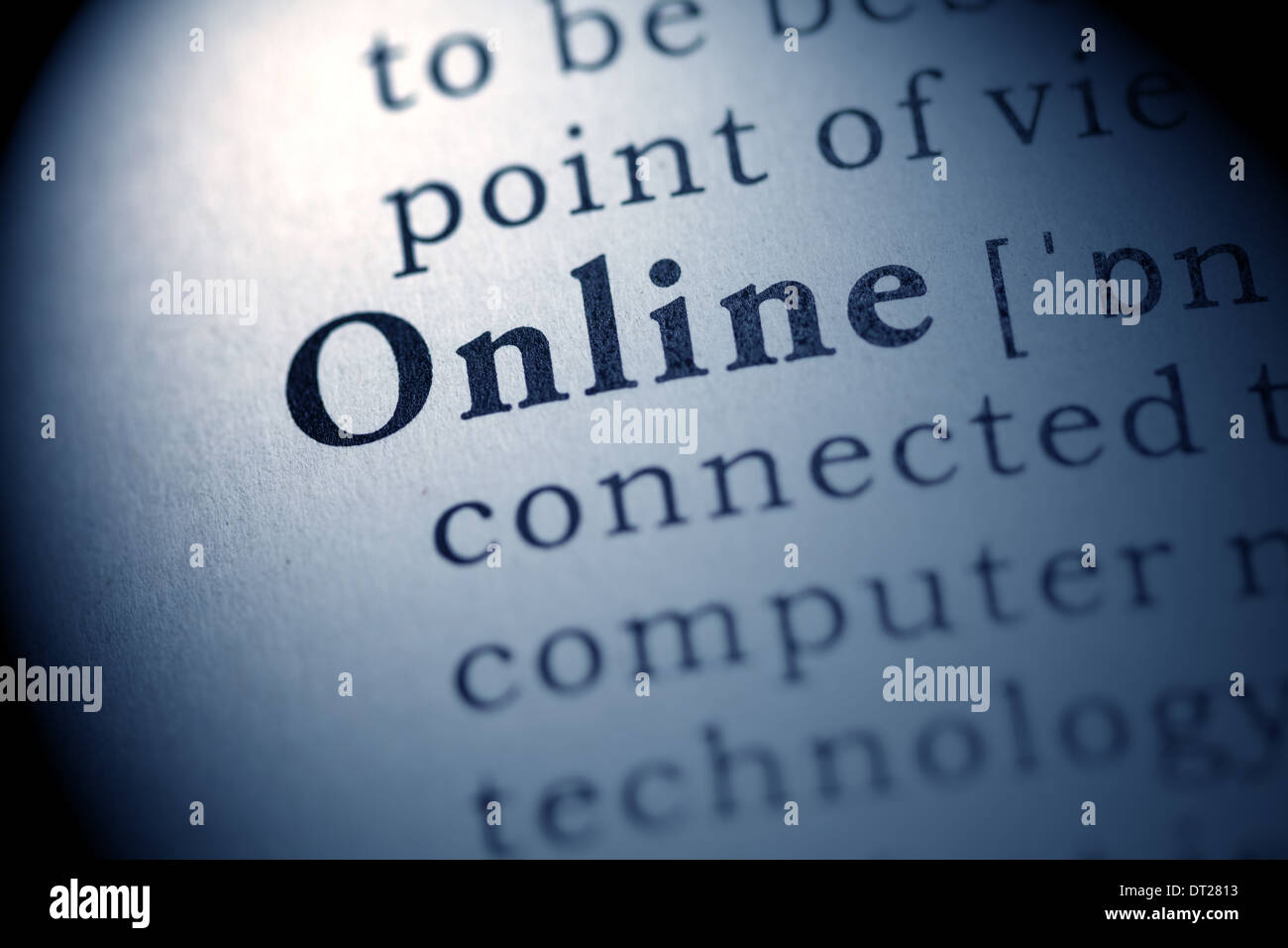 Fake Dictionary, definition of the word online. Stock Photo