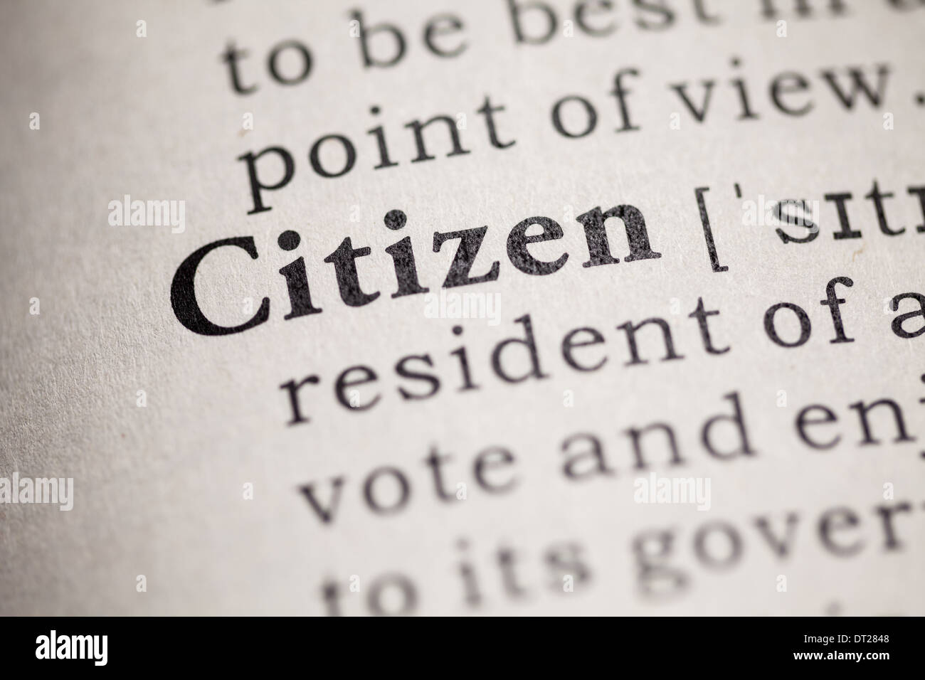 Fake Dictionary, definition of the word citizen. Stock Photo
