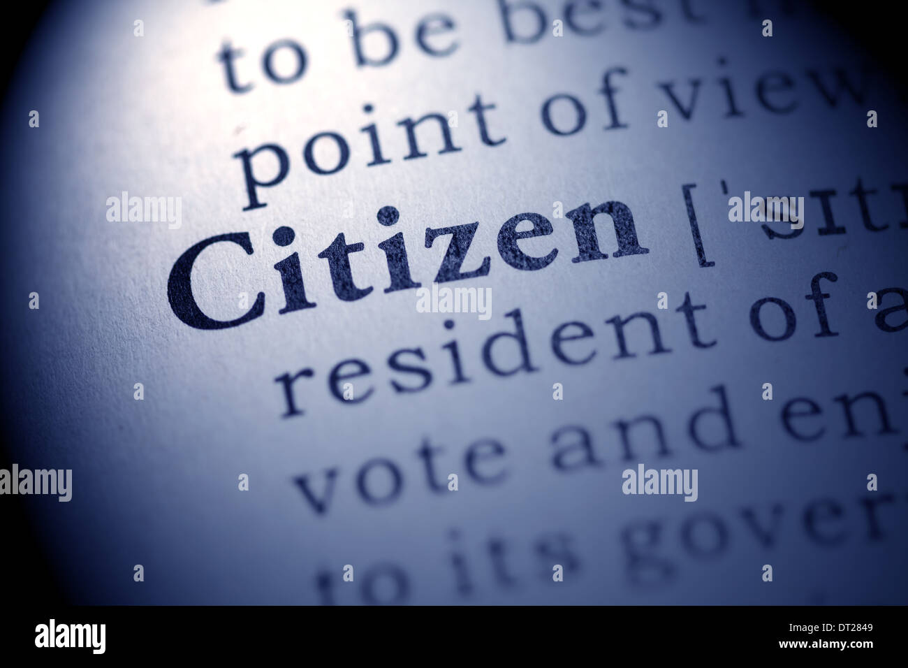Fake Dictionary, definition of the word citizen. Stock Photo