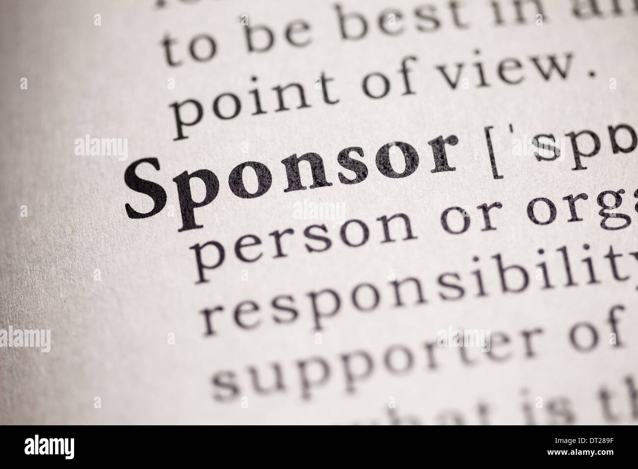 Fake Dictionary, definition of the word sponsor. Stock Photo