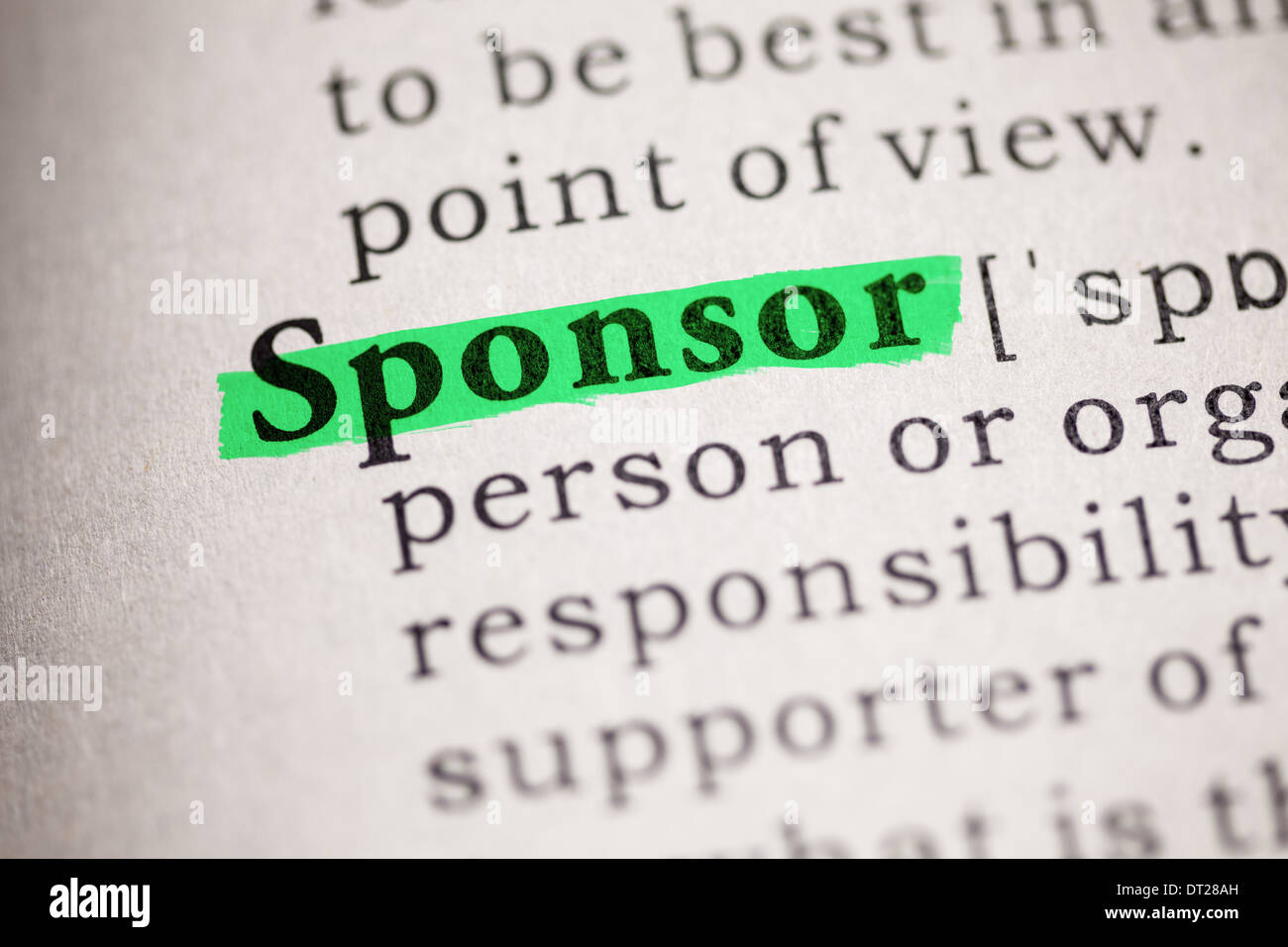 Fake Dictionary, definition of the word sponsor. Stock Photo