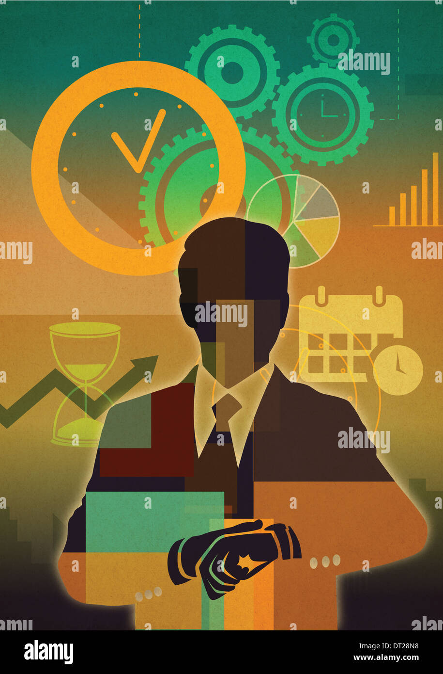 Illustrative image of businessman with clock representing time management Stock Photo