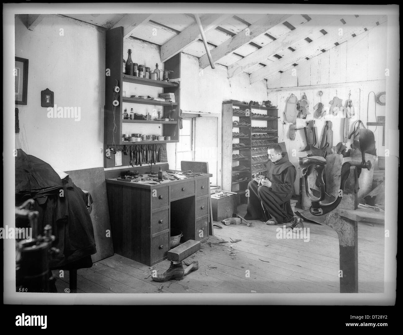 Interior of the shoe shop at Mission Santa Barbara, 18981900 Stock
