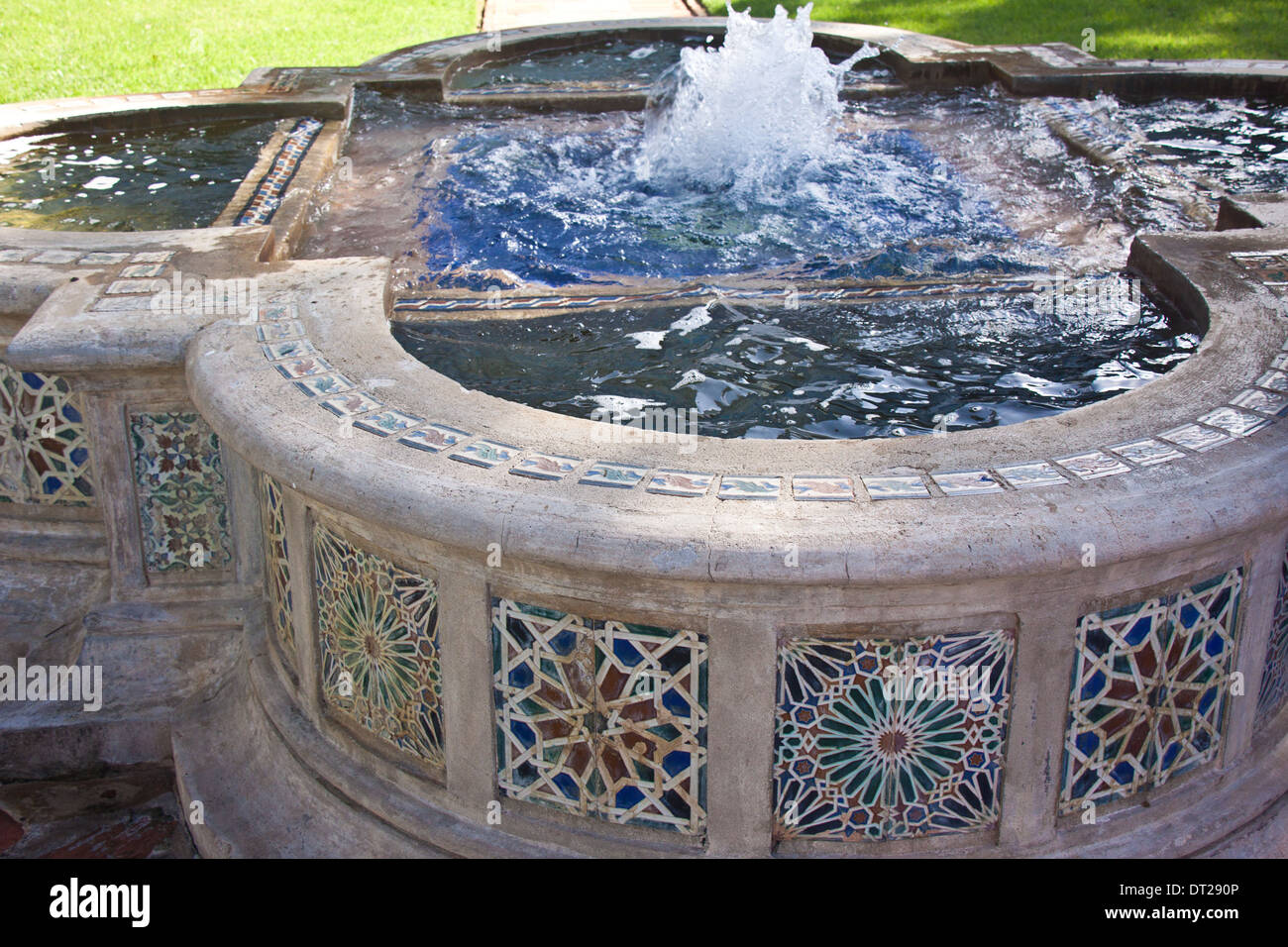 Tile work on fountain on the grounds of La Fortaleza, historic fort, home, and governor's mansion, in Old San Juan, Puerto Rico Stock Photo
