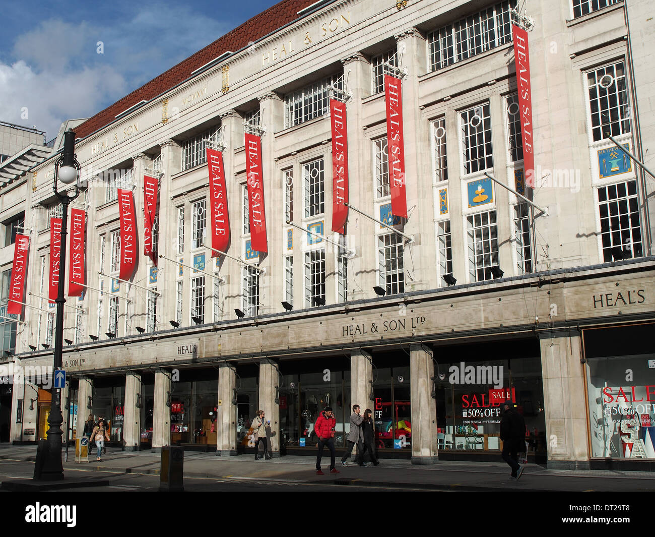 The facade of Heal's furniture store in Tottenham Court Road London during their sale Stock Photo