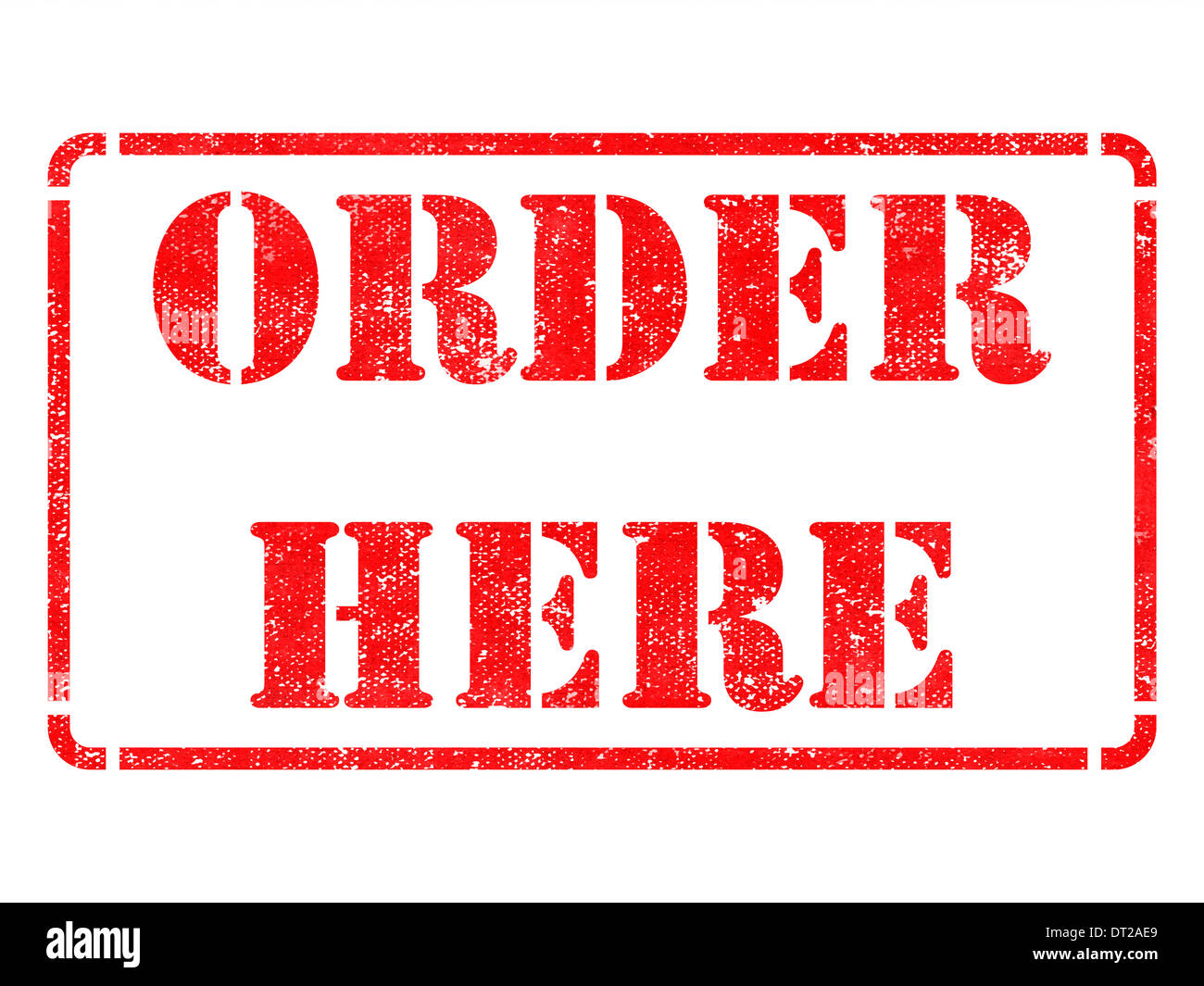 Order Here -  Red Rubber Stamp. Stock Photo