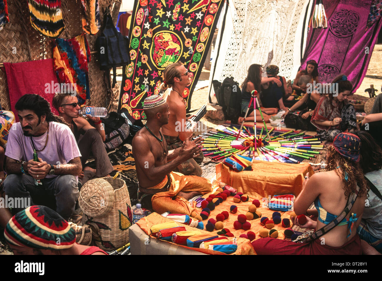 Hippies in Anjuna Market Goa India Stock Photo