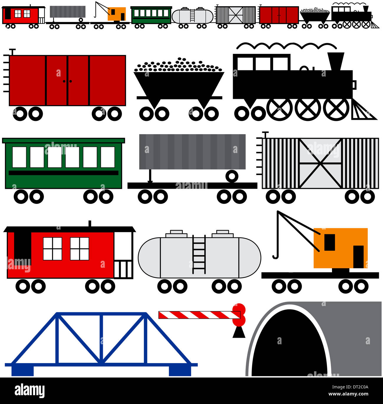 Trains cars and engine to make your own train Stock Photo
