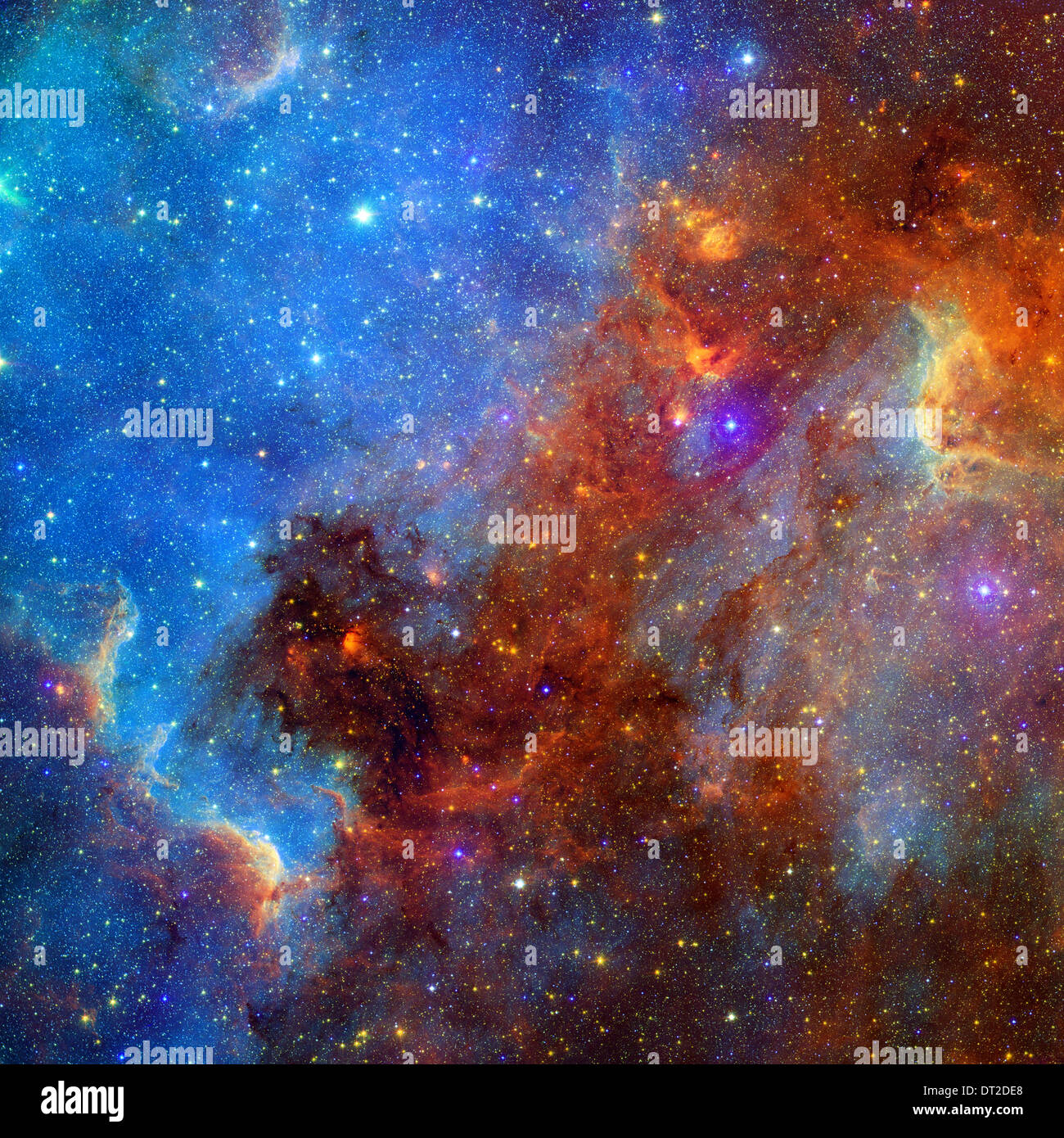 View of the North America nebula taken by the Spitzer Space Telescope. The nebula is named after its shape. Stock Photo
