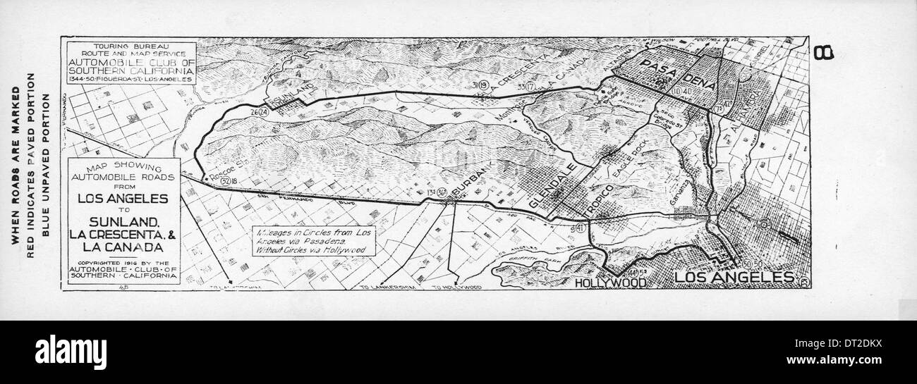 Map Showing Automobile Roads From Los Angeles To Sunland La Stock