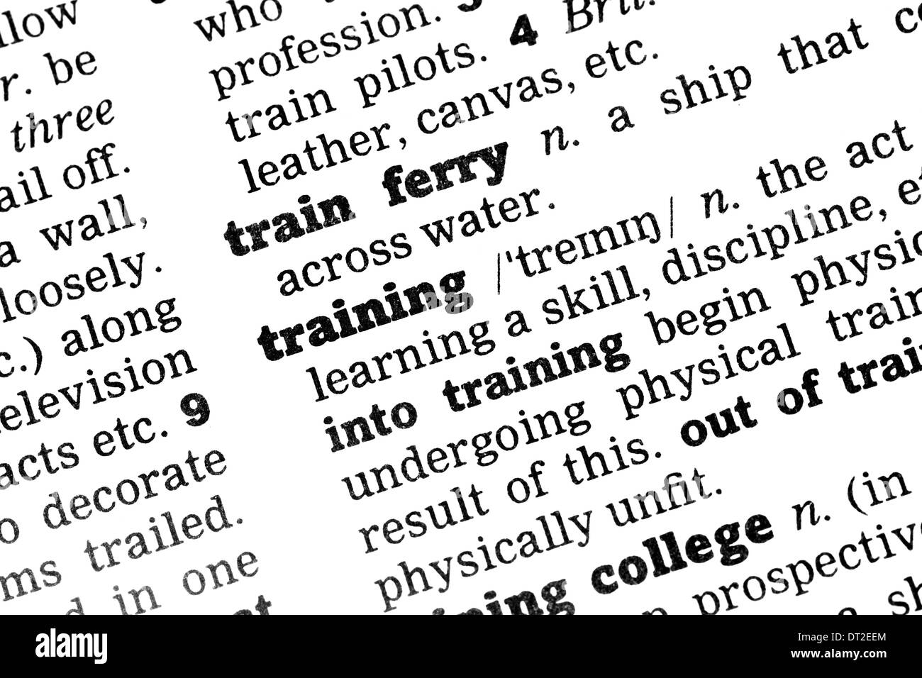 Training Dictionary Definition closeup black and white Stock Photo ...