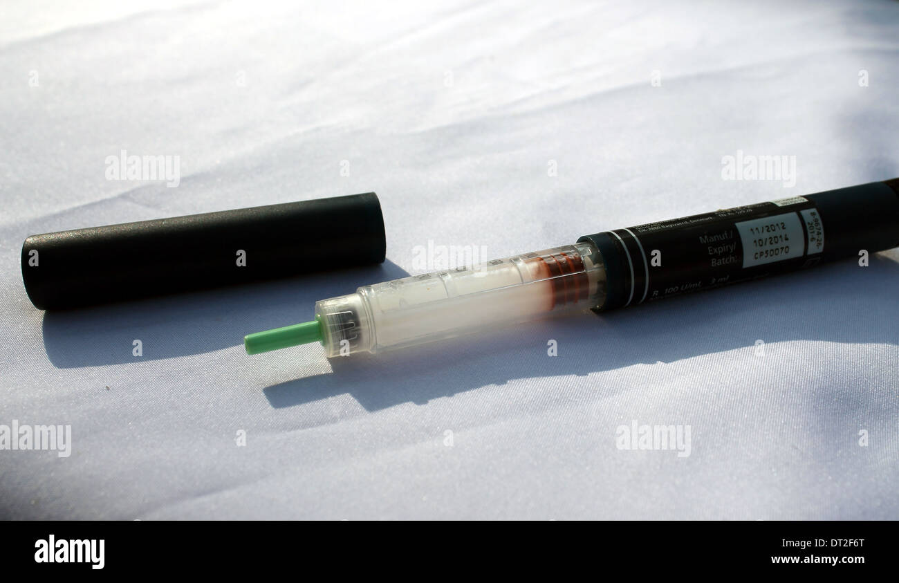 An insulin pen for injecting insulin to diabetic patients Stock Photo