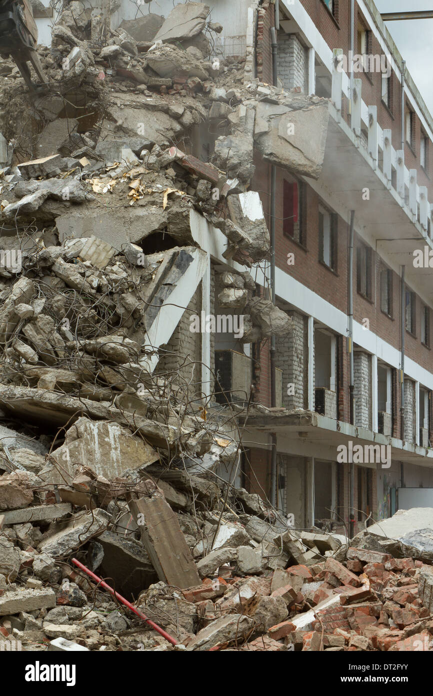 The demolition of a block of flats Stock Photo