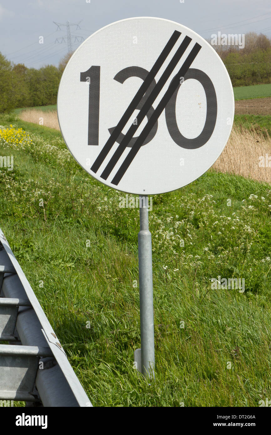 Road sign of the end of the 130kph speed limit Stock Photo - Alamy