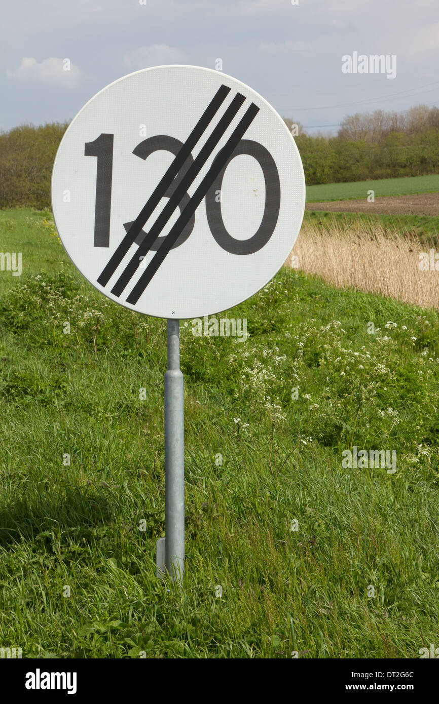 Road sign of the end of the 130kph speed limit Stock Photo - Alamy