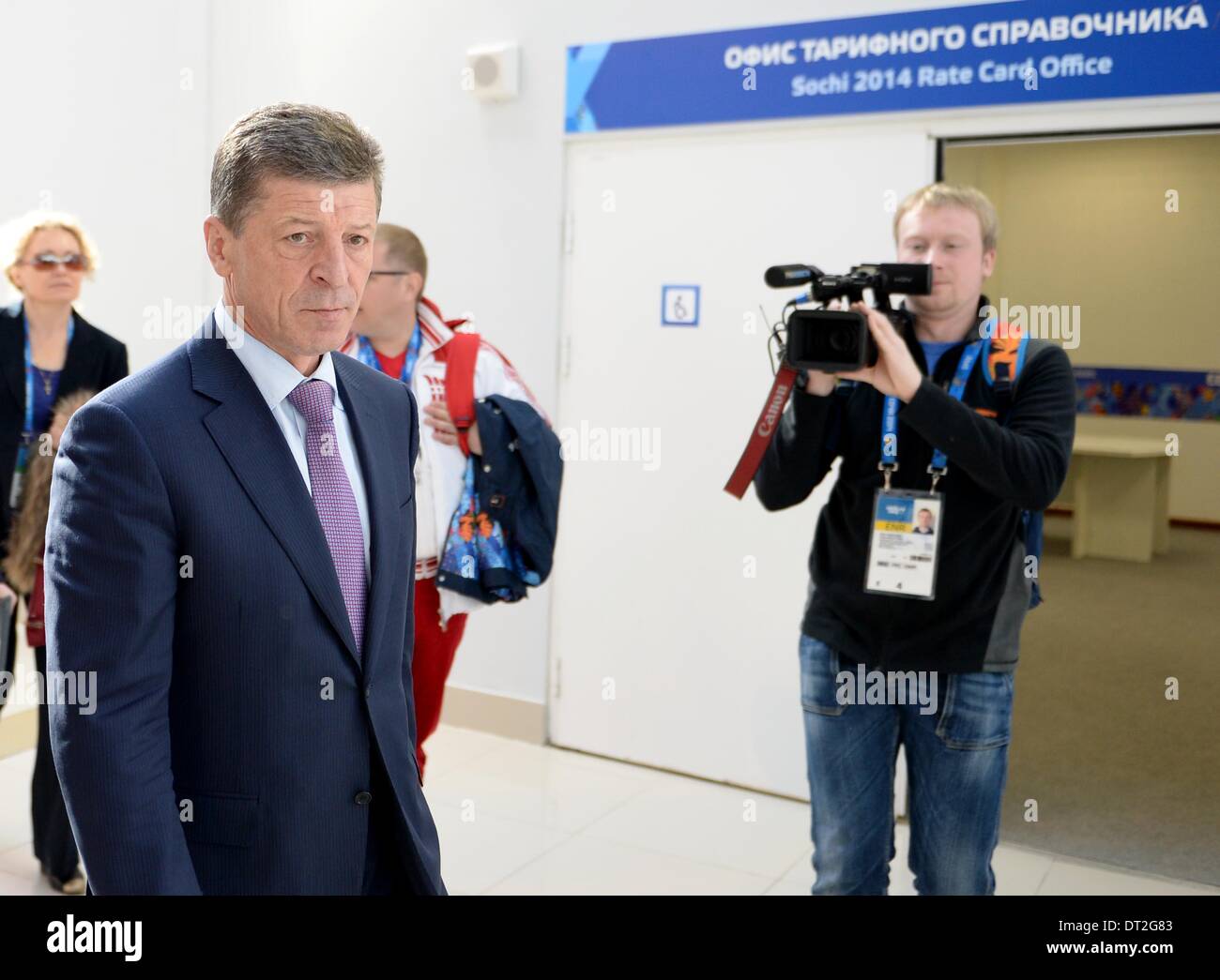 Sochi, Russia. 06th Feb, 2014. Dmitry Kozak (Deputy Prime Minister of the Russian Federation) tours the Main Press Centre (MPC) at the Sochi 2014 winter olympic games.  Sochi, Russia. 06/02/2014 Credit:  Sport In Pictures/Alamy Live News Stock Photo