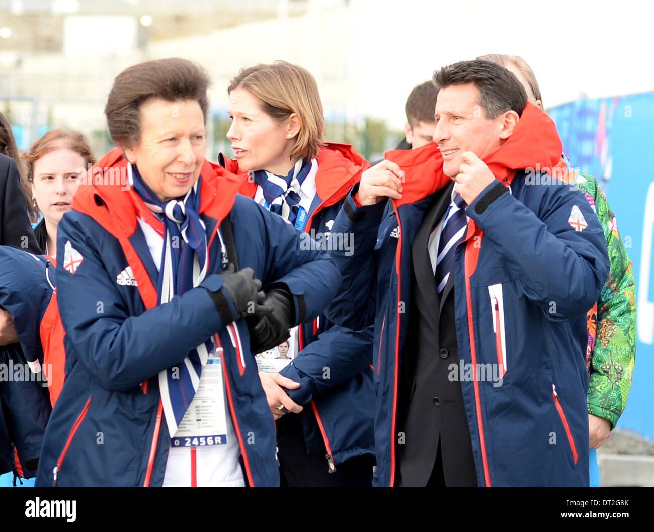 Sochi, Russia. 06th Feb, 2014. Her Royal Highness, The Princess Royal and Lord Sebastion Coe arrive for the welcoming ceremony for TeamGB. Olympic Park. Sochi, Russia. 06/02/2014 Credit:  Sport In Pictures/Alamy Live News Stock Photo