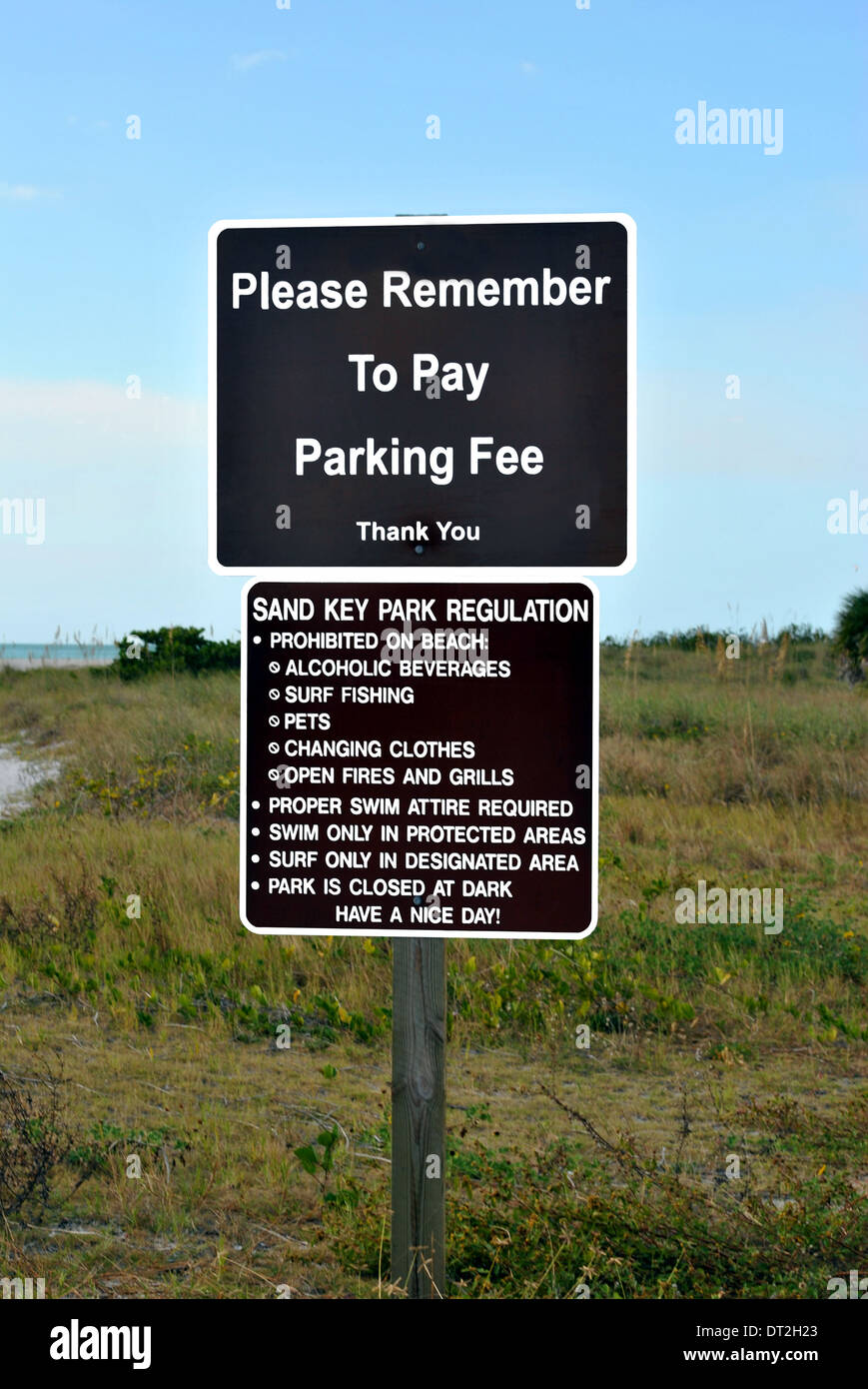 Sand Key Park Regulation sign Stock Photo - Alamy