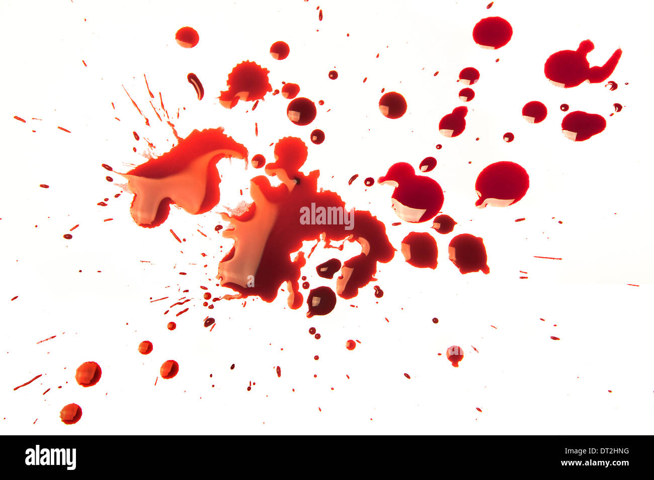 Splattered blood stains on a white background Stock Photo