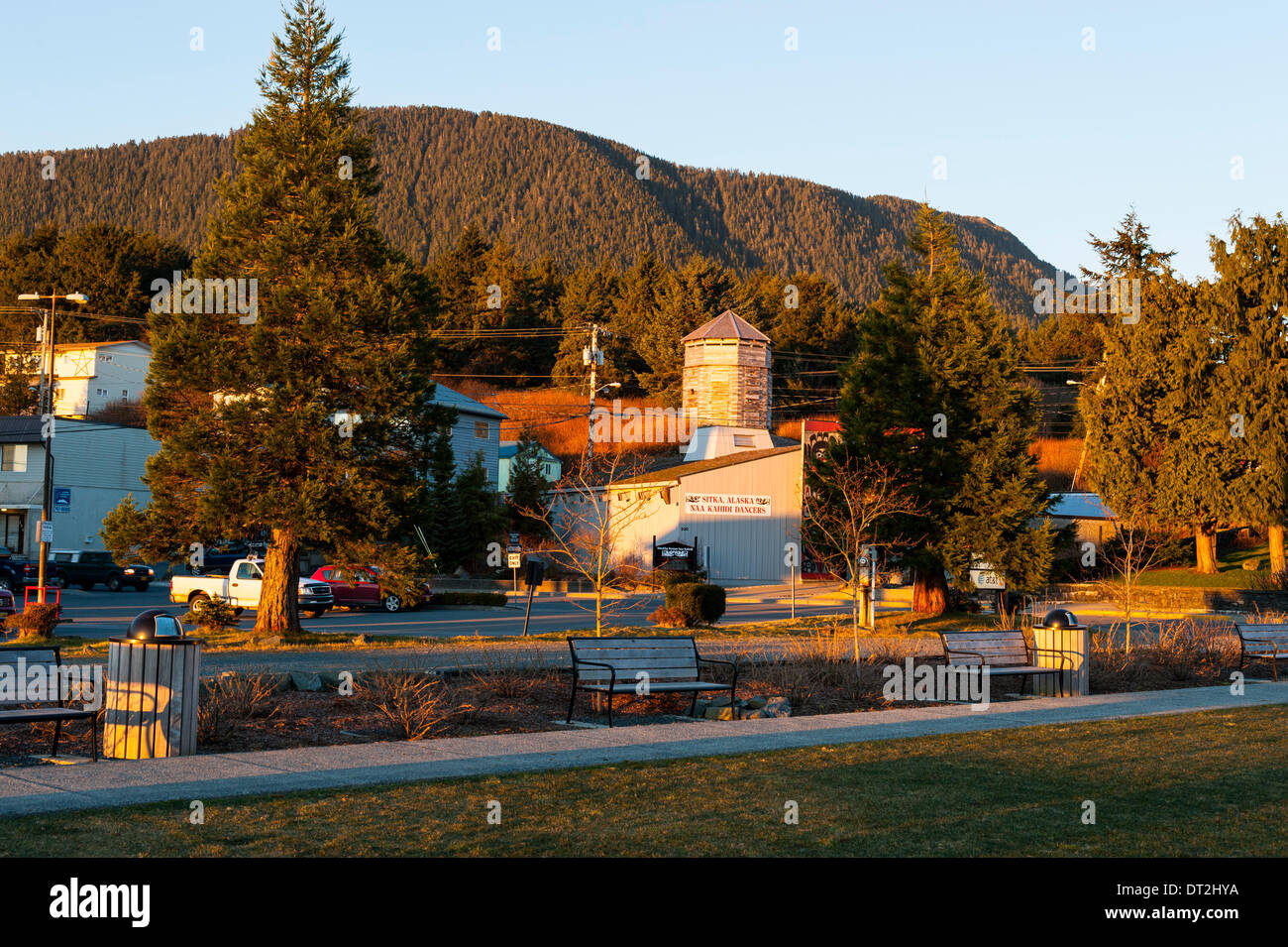 Sitka, Alaska. 6 February 2014  Street scene showing Sheet'Ka Kwa'an Naa Kahidi where the local Tlingit dancers perform on a winter's day in February. Credit:  Jeffrey Wickett - RF/Alamy Live News Stock Photo