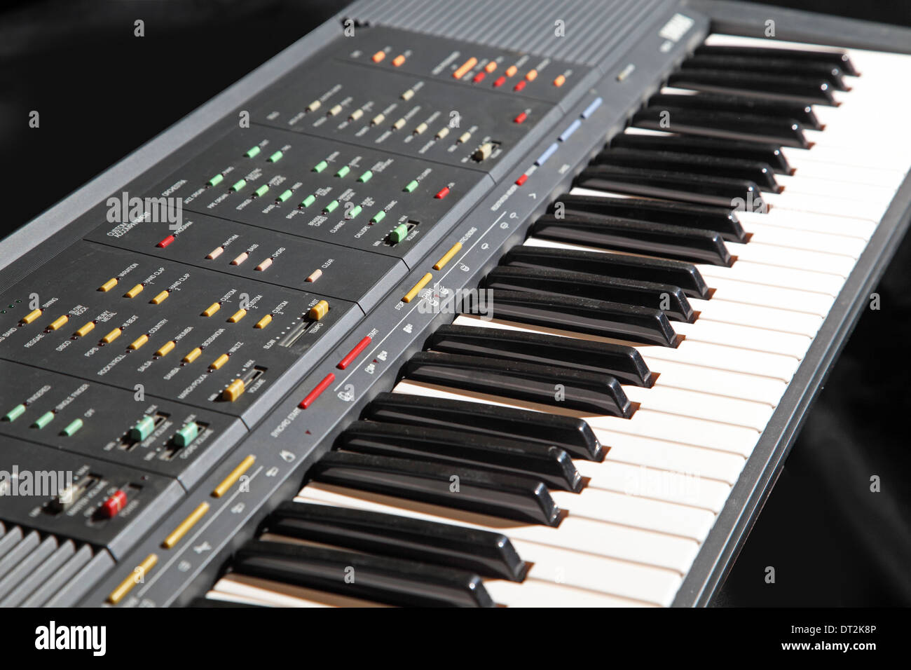 A Yamaha digital keyboard showing multiple buttons to control sounds, rhythms and automatic accompaniments Stock Photo