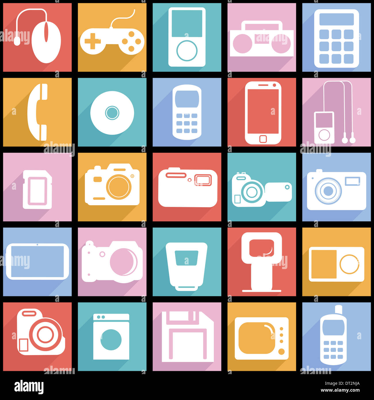 Collection flat icons with long shadow. Multimedia symbols. Stock Photo