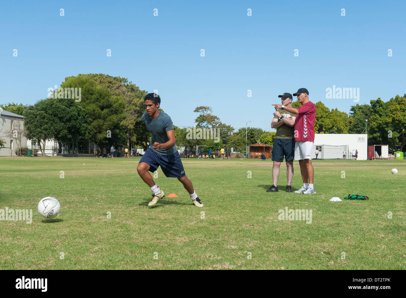 Football practice at Groote Schuur High School, Cape Town, Western Cape, South Africa Stock Photo