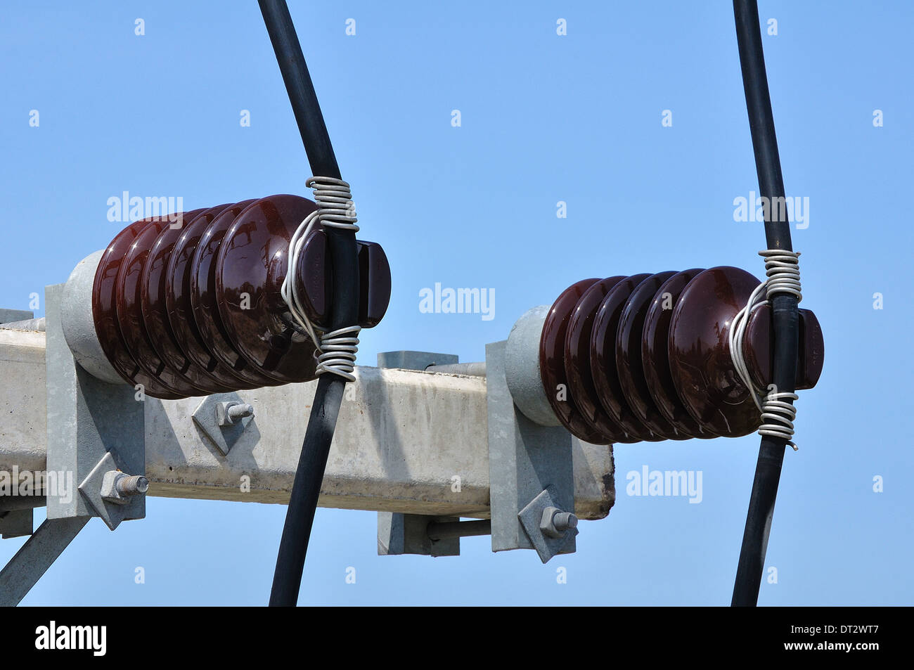 Power lines and insulators Stock Photo Alamy