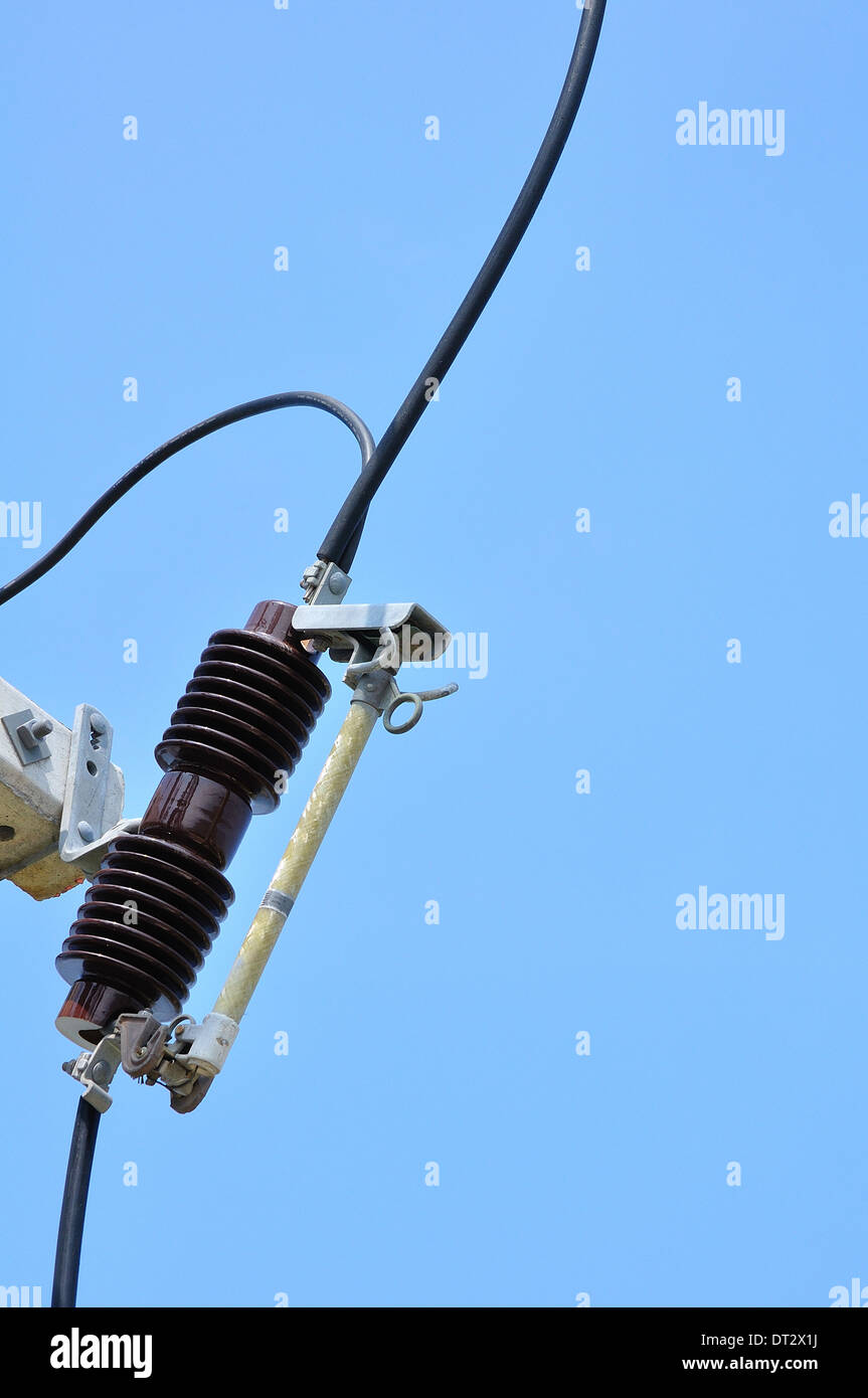 Power lines and insulators Stock Photo Alamy