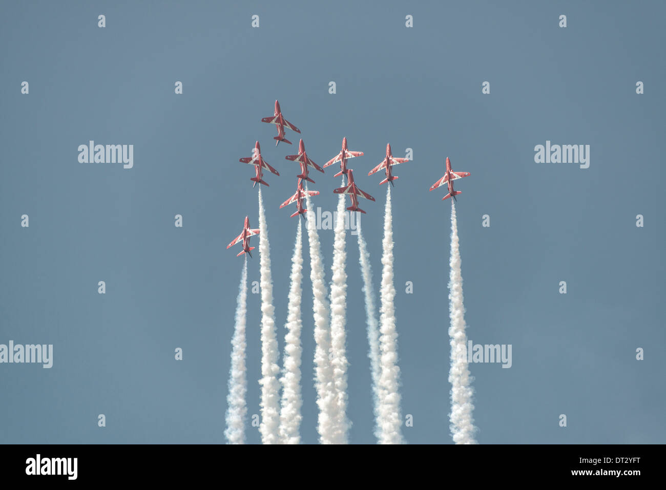The Red Arrows in Angel formation perform a vertical split into the ...