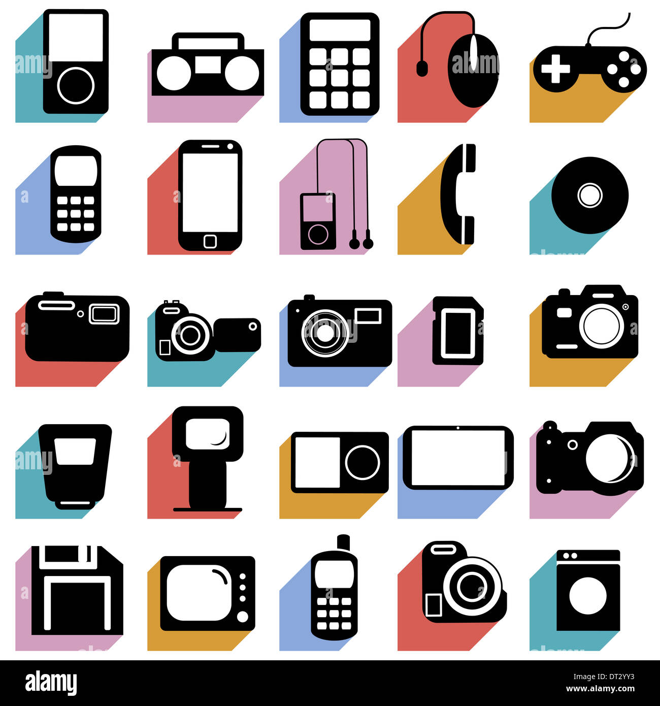 Collection flat icons with long shadow. Multimedia symbols. Stock Photo